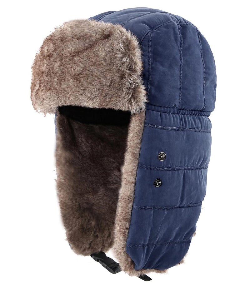 Connectyle Mens Womens Warm Trapper Hat Windproof Winter Hunting Aviator Hat with Ear Flap Navy Blue - Image 2